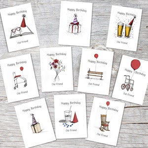 Happy Birthday Old Friend (10 cartões) | cartões de aniversário para velhos amigos | presente | cartão de aniversário engraçado