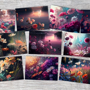 Postkarten A6 Set (10 Cards) Blumenwiesen Grußkarten I digital Painting I Neutrale Grusskarten mit Blumen und Wiesen digital Paintings