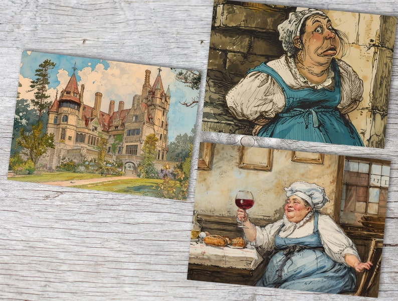 The Clever Gretel Card Set A6 15 Tarjetas Cuento de hadas ilustrado I de los Hermanos Grimm en el original I tarjetas humorísticas vintage imagen 6