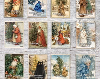 Magical Advent Calendar – 24 Vintage Christmas Cards featuring Folklore Figures all over the World | Postcards or Folded | German or English