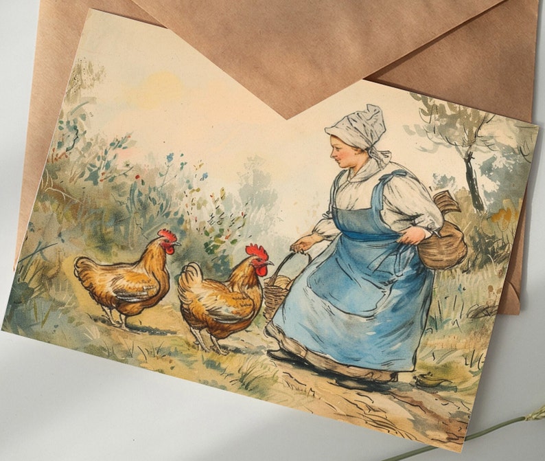 The Clever Gretel Card Set A6 15 Tarjetas Cuento de hadas ilustrado I de los Hermanos Grimm en el original I tarjetas humorísticas vintage imagen 3