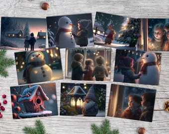 Winter card set - gift cards for children in a set (10 cards) | Pixar Style Christmas Cards | gift | Folded card or postcards (VOL1)