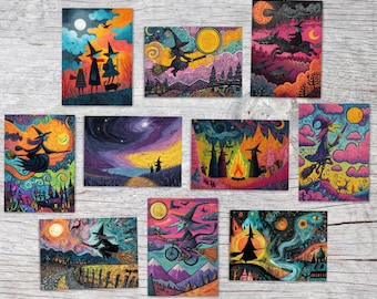 Witch Postcard Set – 10 Magical Halloween Cards A6 | Witchcore Fantasy Art | Mystic Greeting Cards