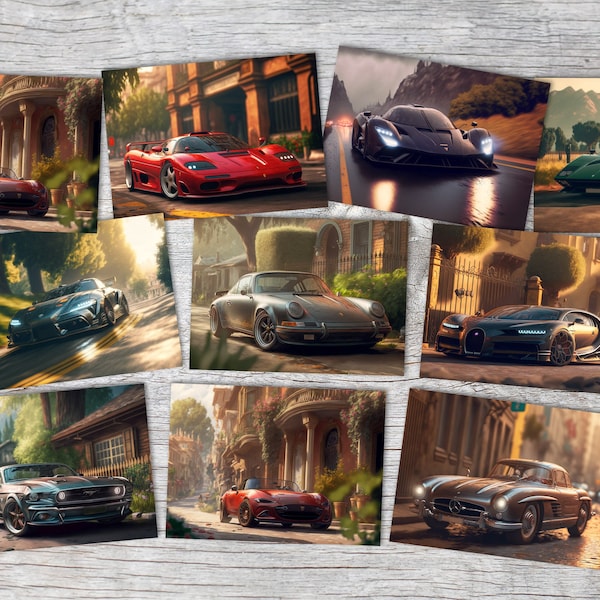 The most beautiful cars as greeting cards in a set (10 cards) | Ornate motive cards Cars | cars, mercedes, ford,