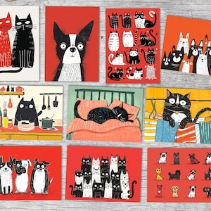 Set drôle de chiens et de chats (10 cartes) | Cartes de voeux et cartes d'anniversaire pour les fans de chiens et de chats| Carte avec