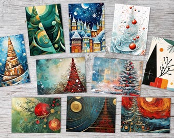 Christmas Greeting Cards Set V3 (10 cards) | Artistic Christmas Cards | Gift | Card with Greeting Message | Postcard or Folded Card