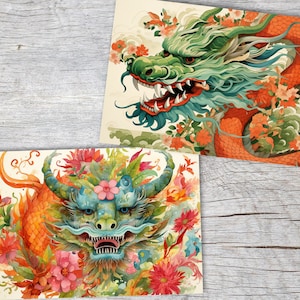 Année du Dragon 2024 Cartes postales A6 Set 10 Cards année du dragon signes astrologiques chinois culture asiatique I cartes artistiques image 8
