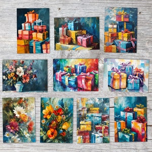 Set de cartes de voeux cadeau V1 (10 cartes) | Cartes artistiques d'anniversaire | Carte pour bons cadeaux | Carte postale ou carte pliable