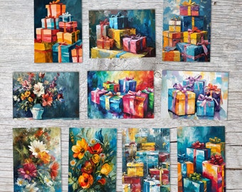 Gift greeting card set V1 (10 cards) | Artful birthday cards | Card for vouchers | Postcard or folded card