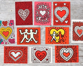 Valentine's Cards Love Postcards A6 Set (10 Cards) Keith Haring Style I Cards for Love Messages