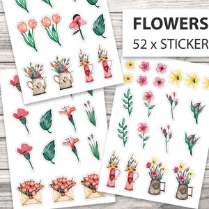 Sticker cut flowers - watercolor flowers sticker set 52 stickers - watercolor stickers - vintage - 3 sticker sheets - handmate - DIY sticker