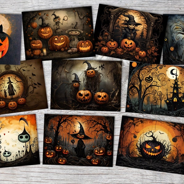 Halloween Grußkarten Set V2 (10 Karten) | Kunstvolle Halloween Karten | Geschenk | Karte mit Grußbotschaft | Postkarte oder als Klappkarte