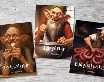 Icelandic Yule Lads Card Set A6 (15 Cards) Icelandic Santa Clauses