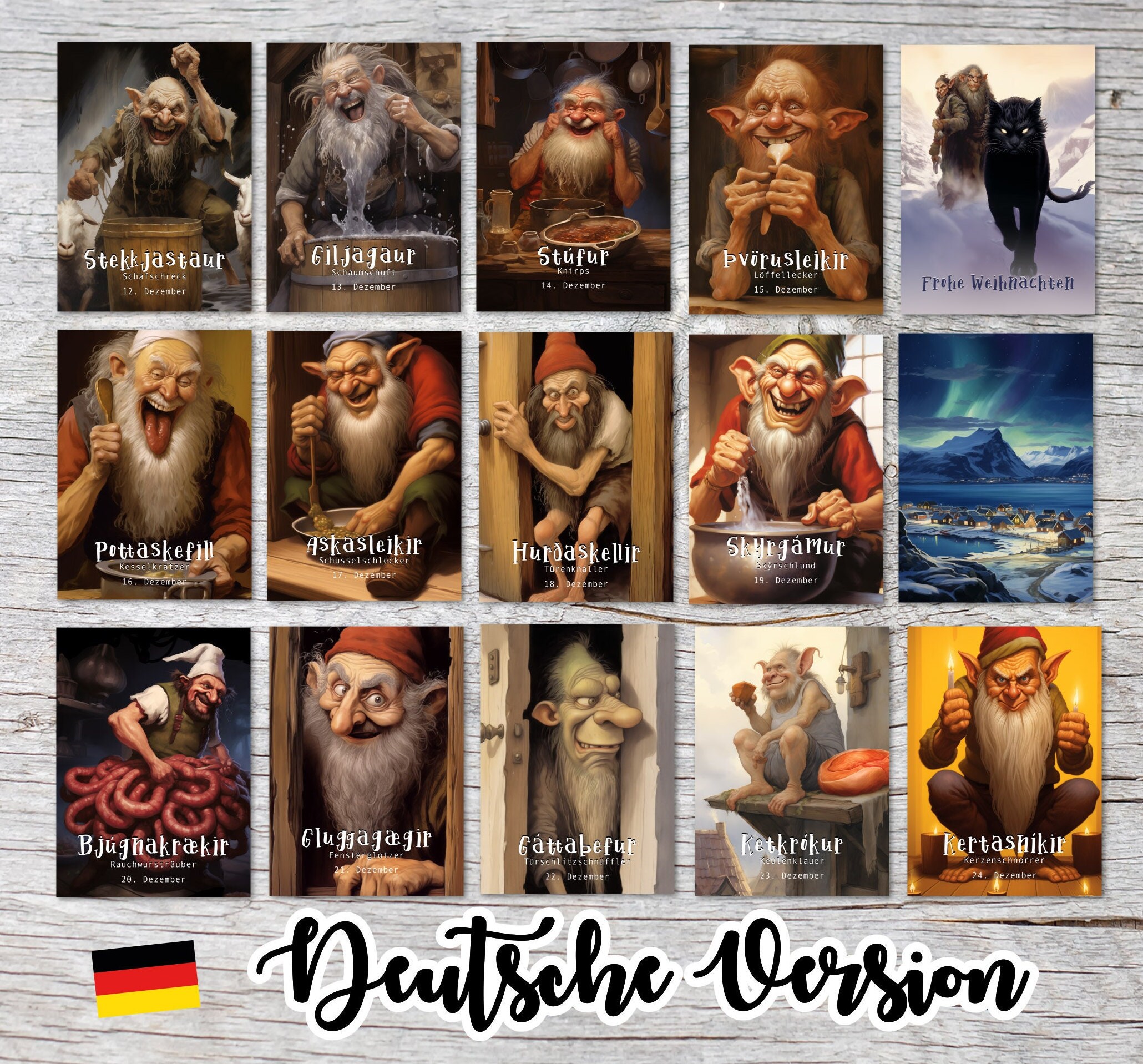 Icelandic Yule Lads Card Set A6 (15 Cards) Icelandic Santa Clauses