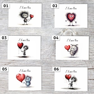 I Love You I I love you Cartes postales A6 (6 Cards) Carte de Saint-Valentin avec message d'amour I Multilangue - personnalisable