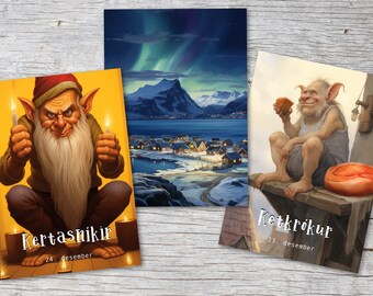 Icelandic Yule Lads Card Set A6 (15 Cards) Icelandic Santa Clauses