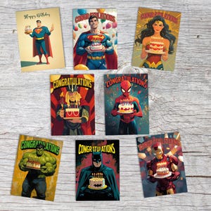 Set de cartes postales de style BD - 8 motifs de super-héros | Cartes individuelles ou set | Cartes pliables & cartes postales au look pop