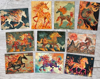 Year of the Fire Horse 2026 Postcards A6 Set (10 Cards) Horses Year Chinese Zodiac Asian Culture I Artful Horse Cards