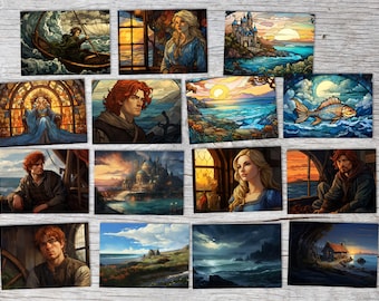 Le pêcheur et sa femme Set de cartes A6 (15 Cards) conte classique illustré I Vitrail Frères Grimm I set artistique