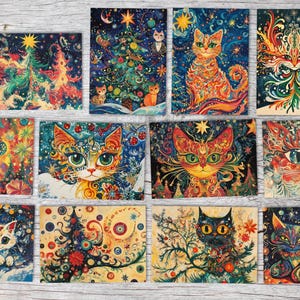 Set di biglietti di Natale con gatti | 12 biglietti festosi con motivi di gatti | Cartoline A6 o biglietti piegati | Auguri di Natale