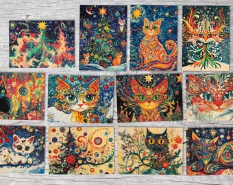 Weihnachten Grußkarten Set V4 (10 Karten) | Kunstvolle Weihnachts Karten | Geschenk | Karte mit Grußbotschaft | Postkarte oder Klappkarte