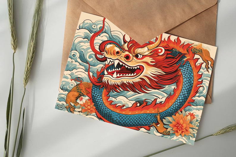 Année du Dragon 2024 Cartes postales A6 Set 10 Cards année du dragon signes astrologiques chinois culture asiatique I cartes artistiques image 4
