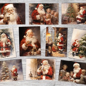 Babbo Natale - Biglietti di Natale (10 biglietti) | Natale vintage | Regalo | Disegno ad acquerello Babbo Natale I Cartolina pieghevole