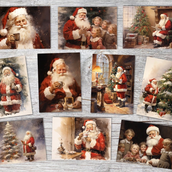 Santa Clause - Weihnachtskarten (10 Karten) | Vintage Weihnachten | Geschenk | Aquarellzeichnung Nikolaus I Postkarte Klappkarte