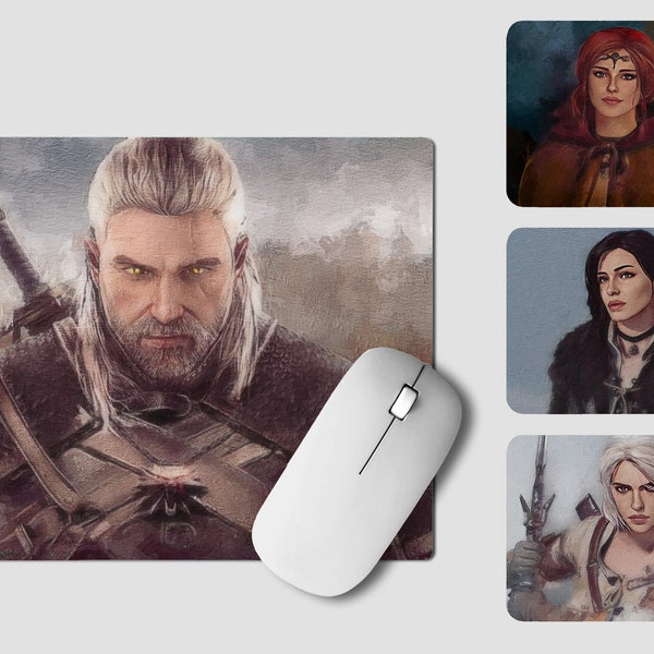 Tappetino per mouse Witcher III con motivo desiderato I pittura digitale I Gioco Witcher 3 I Gerald Yennifer Ciri Triss