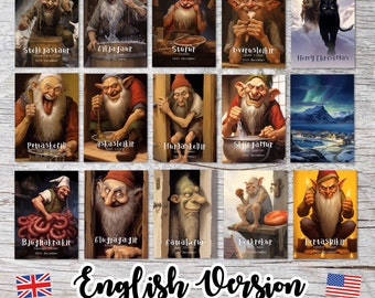 Icelandic Yule Lads Card Set A6 (15 Cards) Icelandic Santa Clauses