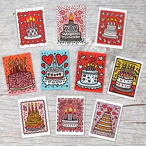 Cartes d'anniversaire Set de cartes postales A6 (10 Cards) Keith Haring Style I Cartes pour l'anniversaire Cartes I Happy Birthday