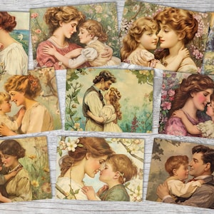 Cartes rétro vintage pour la fête des mères Cartes pour la fête des pères années 1920 - set (10 cartes) | Maman Papa Mère Père