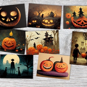 Halloween greeting cards (8Cards) | Ornate Halloween Cards | gift | Card with greeting message | Postcard | pumpkin cards