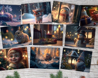 Winter card set - gift cards for children in a set (10 cards) | Pixar Style Christmas Cards | gift | Folded card or postcards (VOL2)