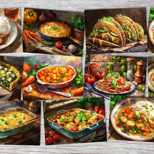 Plats délicieux et cartes de recettes - Cartes postales A6 Set (10 Cards) Plats Suggestions de plats I Nature morte artistique Repas