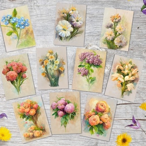 Cartes postales A6 Set (10 cartes) Vintage Floral Greeting Edition I peinture numérique I Cartes neutres avec dessin aquarell bouquet floral