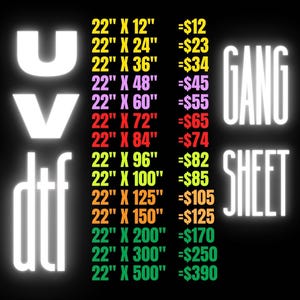Custom UV DTF Gang Sheet Transfer, Permanent Durable Vibrant Uv Dtf, UV Dtf Stickers, Ready To Apply, Easy To Use, Uv Dtf Cup Wrap Printing
