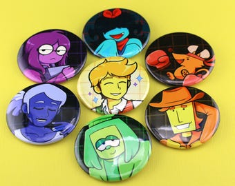 Deltarune 2" Buttons (CH. 5) || flowery seth aqua yellow blue green orange