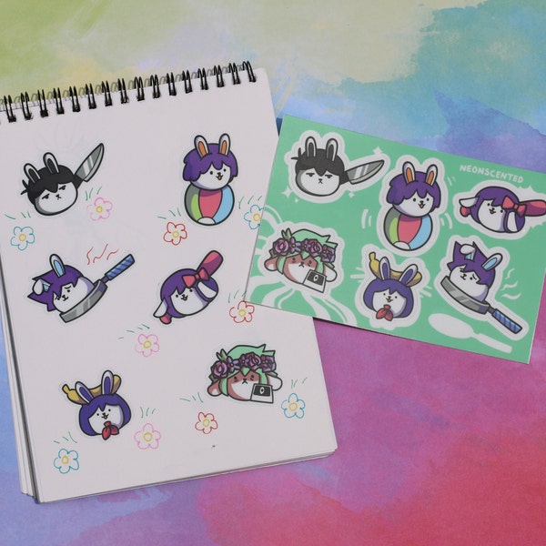 Omori  4x6 vinyl sticker sheets || Omori kel aubrey basil mari hero bunny bunnies