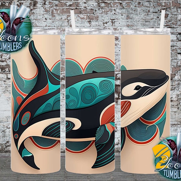 Orca Indigenous Art  - 20oz Skinny Tumbler Wrap, Digital download, PNG, SVG, JPG, Sublimation wrap, Tumbler wrap, digital background