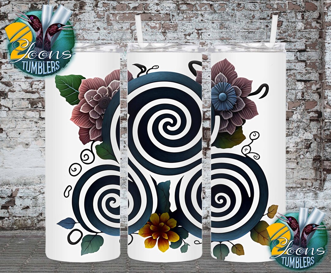 Triskelion Triskele Floral Watercolor 20oz Skinny Tumbler Wrap, Digital