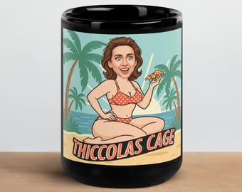 Thiccolas Cage Mug - Nicolas Cage Coffee Mug - Funny Retro Beach Pin Up Meme Gift