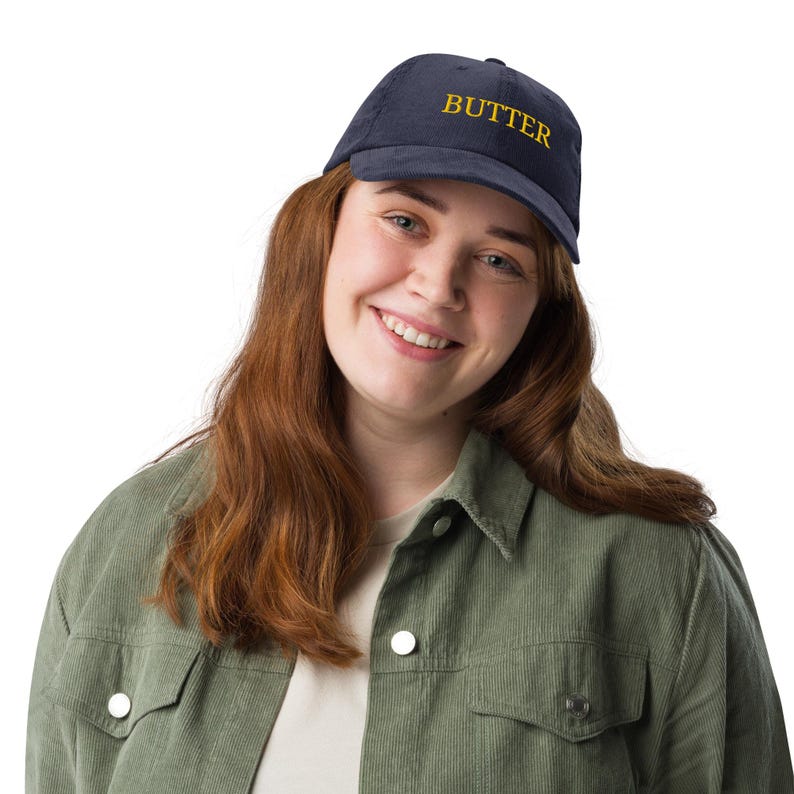 Butter Embroidered Corduroy Hat - Vintage Dad Hat - Retro Streetwear Cap - Adjustable Low Profile Baseball Cap