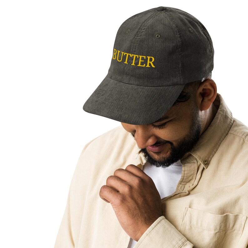 Butter Embroidered Corduroy Hat - Vintage Dad Hat - Retro Streetwear Cap - Adjustable Low Profile Baseball Cap