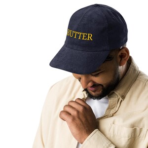 Butter Embroidered Corduroy Hat - Vintage Dad Hat - Retro Streetwear Cap - Adjustable Low Profile Baseball Cap