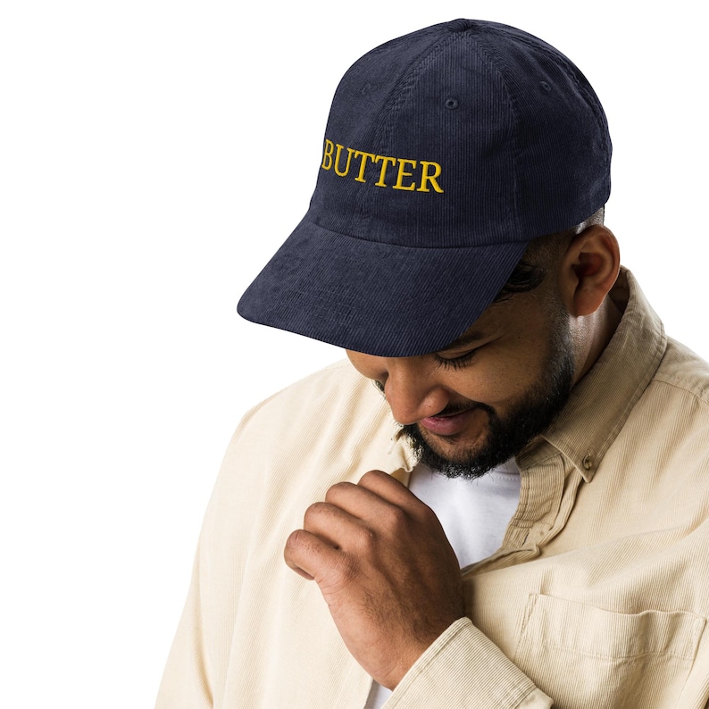 Butter Embroidered Corduroy Hat - Vintage Dad Hat - Retro Streetwear Cap - Adjustable Low Profile Baseball Cap