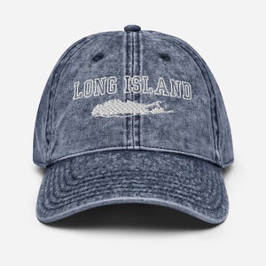Long Island Dad Hat | Long Island Map Bestickte Kappe | Vintage gewaschener Baumwolltwill Hut | New York State Hut