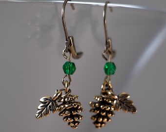 Pine Cone Jewelry - Pine Cone Earrings - Fall Earrings - Green Earrings - Nature Earrings - Woodland Earrings - Dangle Earrings