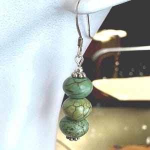 Handmade Green Turquoise Earrings: Sterling Silver Boho Dangles