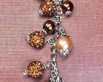 Pearl Purse Charm: Brown & Topaz Czech Glass Bead Handbag Charm